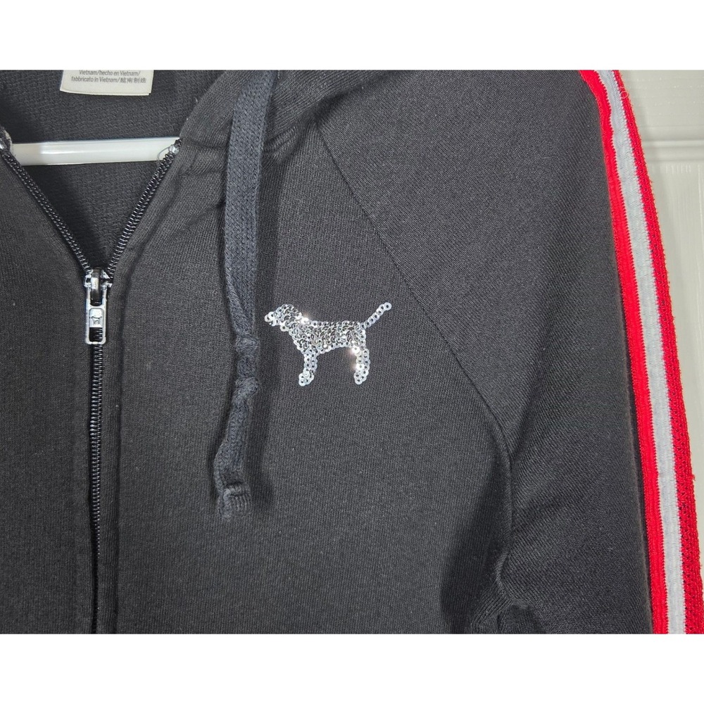 Victoria's Secret PINK Y2K LOVE PINK Sequined Dog Bling Zip Hoodie Black XS Rare - Picture 4 of 10